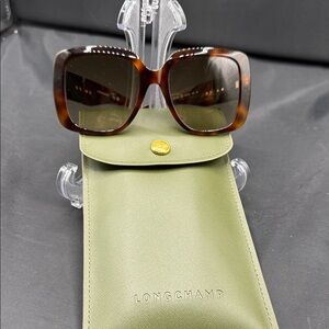 Longchamp Olive Sunglasses Case with Tortoiseshell Frame Sunglasses New Auth